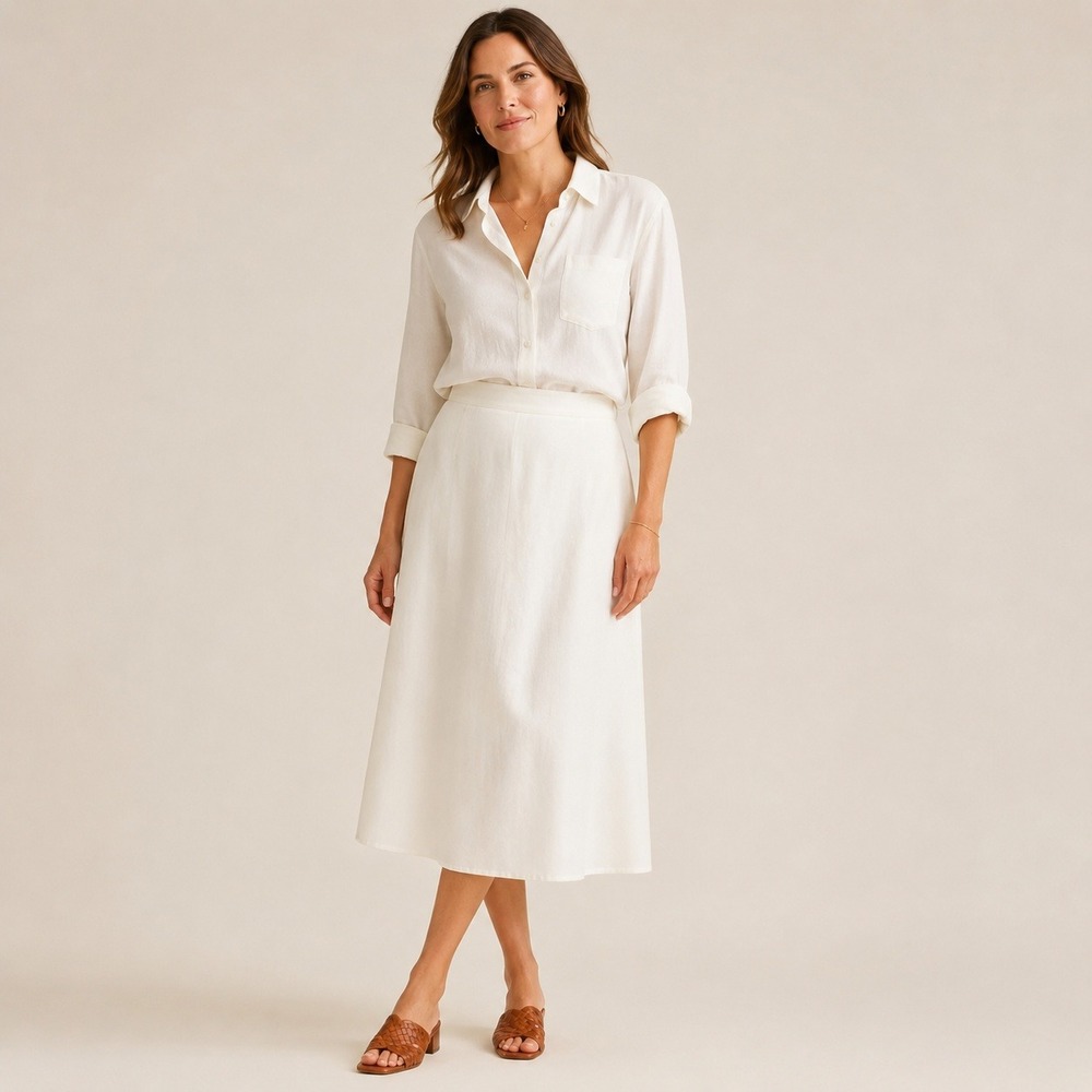 Talbots Irish Linen A-Line Midi Skirt Ivory 16P Petite Quiet Luxury Minimalist